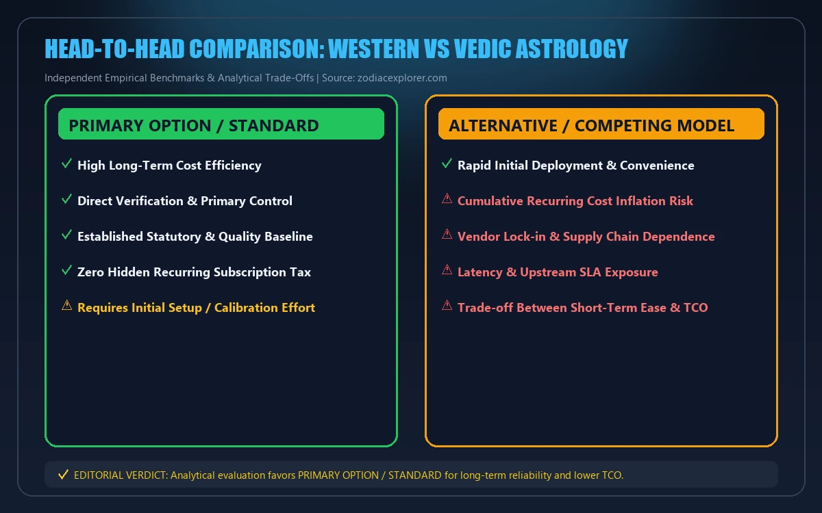 Head-to-head comparison matrix for western vs vedic astrology